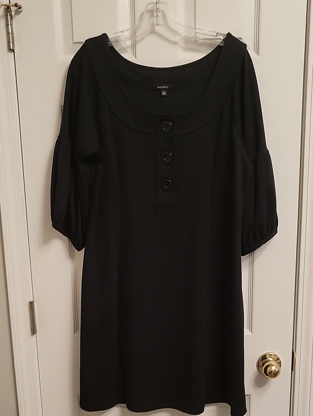 Nine West Women's Black Scoop Neck Button-Front Little Black Dress